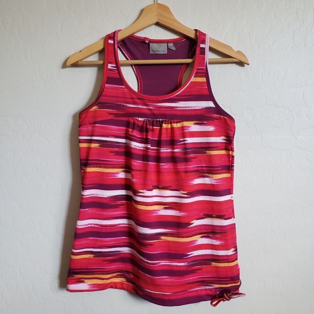 Athleta Racerback Tinker Tank Top Pink/Multi Sz Small Artsy Airbrush Print Yoga